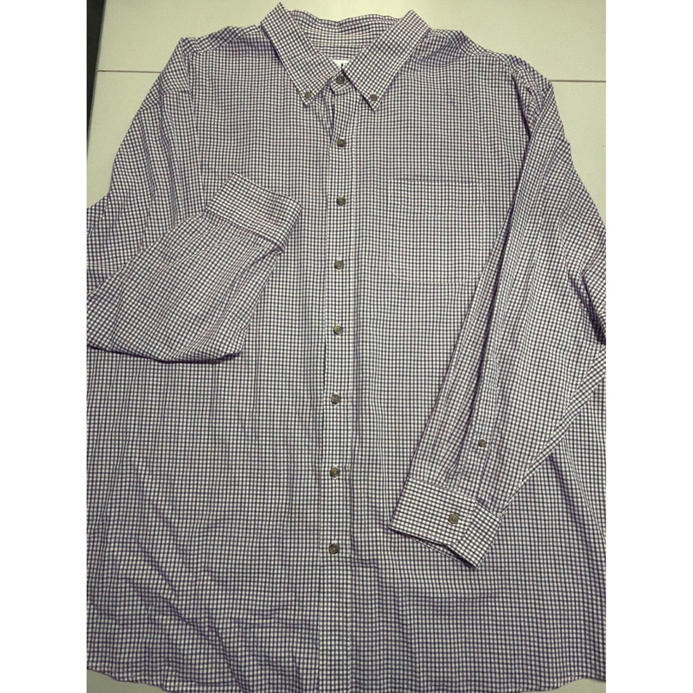 HB Mens 3XL Purple Gingham Check Button Down Shirt Long Sleeve Cotton Blend
